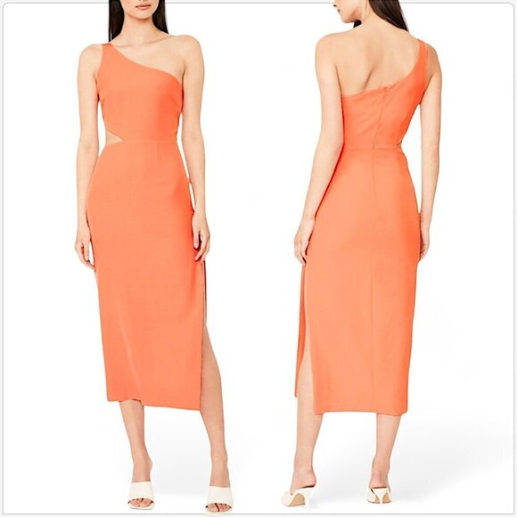 Bardot Jenna Orange Fizz One Shoulder Cutout Midi Slit Dress Cocktail NWT NEW 8 - Picture 1 of 8